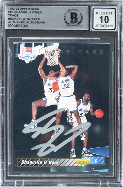 1992 Upper Deck #1B Shaquille ONeal Signed Rookie Card w/ Gem Mint 10 Auto! (Beckett/BAS Encapsulated)