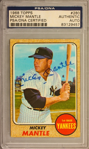 1968 TOPPS Mickey Mantle #280 Authentic Auto (PSA/DNA Encapsulated) 