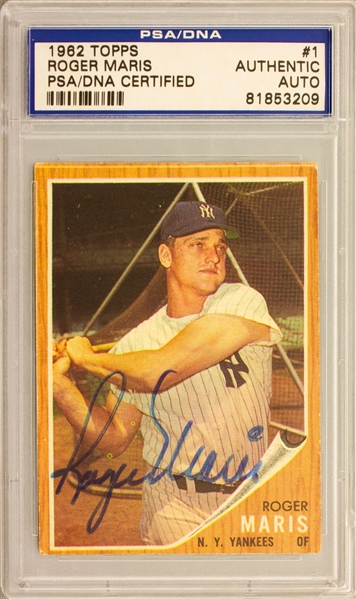 1962 TOPPS Roger Maris #1 Authentic Auto (PSA/DNA Encapsulated)