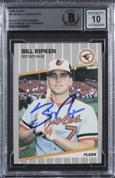 1989 Fleer #616E Orioles Billy Ripken Authentic Signed Card Auto 10! (Beckett/BAS Encapsulated)