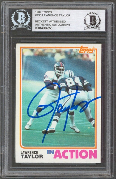 1982 Topps #435 Giants Lawrence Taylor Signed Trading Card (Beckett/BAS Encapsulated)