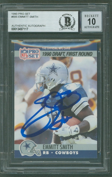 1990 Pro Set #685 Cowboys Emmitt Smith Signed Rookie Card w/ Gem Mint 10 Auto! (Beckett/BAS Encapsulated)