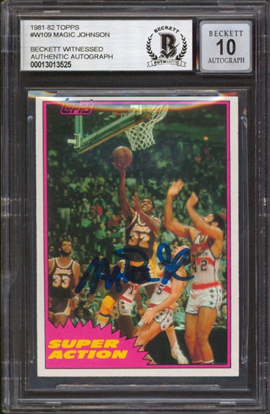 1981 Topps #W109 Lakers Magic Johnson Signed Trading Card w/ Gem Mint 10 Auto! (Beckett/BAS Encapsulated)