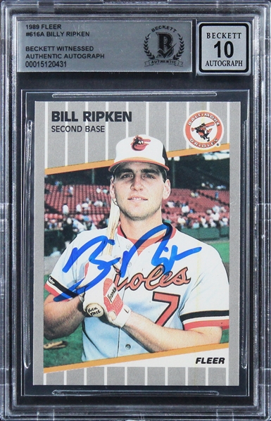 1989 Fleer #616A Orioles Billy Ripken  Signed Trading Card w/ Gem Mint 10 Auto! (Beckett/BAS Encapsulated)