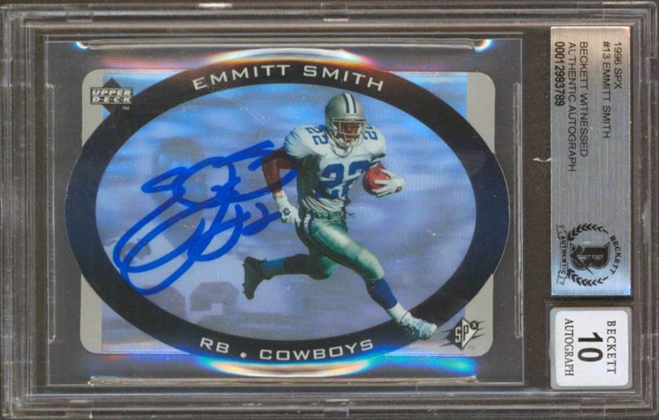 1996 SPX #13 Cowboys Emmitt Smith Authentic Signed Trading Card w/ Gem Mint 10 Auto! (Beckett/BAS Encapsulated)