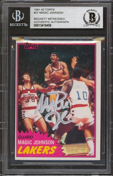 1981 Topps #21 Lakers Magic Johnson Authentic Signed Trading Card (Beckett/BAS Encapsulated)