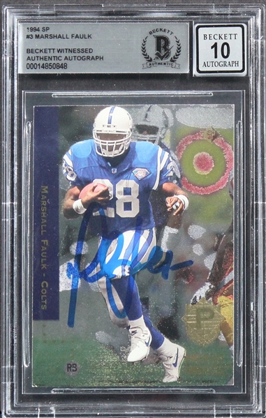 1994 SP #3 Colts Marshall Faulk Signed  Rookie Card w/ Gem Mint 10 Auto! (Beckett/BAS Encapsulated)