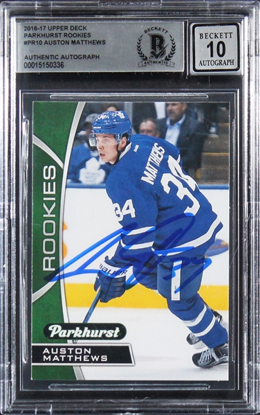 2016 UD Parkhurst #PR10 Auston Matthews Signed Rookie Card w/ Gem Mint 10 Auto! (Beckett/BAS Encapsulated)