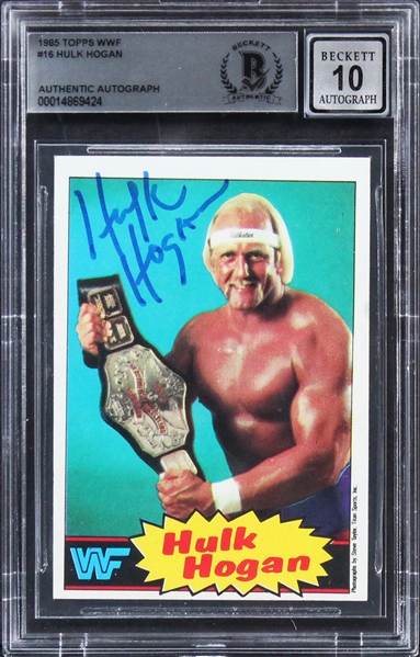 1985 Topps WWF #16 Blue Back Hulk Hogan Signed Rookie Card w/ Gem Mint 10 Auto! (Beckett/BAS Encapsulated)