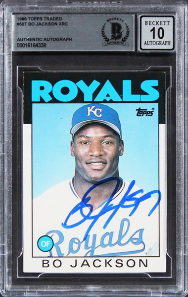 1986 Topps Traded #50T Royals Bo Jackson Signed Rookie Card w/ Gem Mint 10 Auto! (Beckett/BAS Encapsulated)