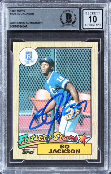 1987 Topps #170 Royals Bo Jackson Authentic Signed Trading Card w/ Gem Mint 10 Auto! (Beckett/BAS Encapsulated)