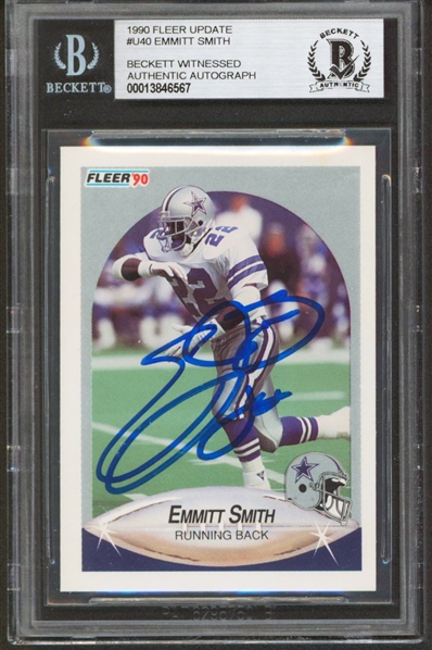 1990 Fleer Update #U40 Cowboys Emmitt Smith Signed Rookie Card (Beckett/BAS Encapsulated)