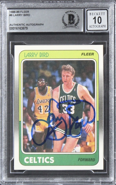 1988 Fleer #9 Celtics Larry Bird Signed Trading Card w/ Gem Mint 10 Auto! (Beckett/BAS Encapsulated)