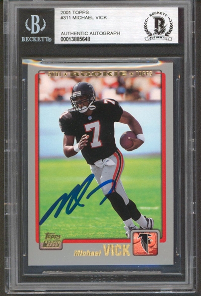 2001 Topps #311 Falcons Michael Vick Signed Rookie Card w/ Gem Mint 10 Auto! (Beckett/BAS Encapsulated)