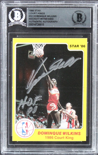 1986 Star Court Kings #32 Dominique Wilkins Signed & "HOF 06" Insc. Card (Beckett/BAS Encapsulated)