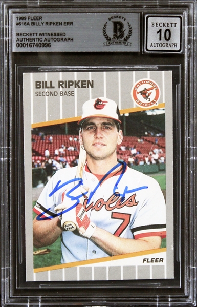 1989 Fleer #616A Billy Ripken Signed Card w/ Gem Mint 10 Auto! (Creased)(Beckett/BAS Encapsulated)