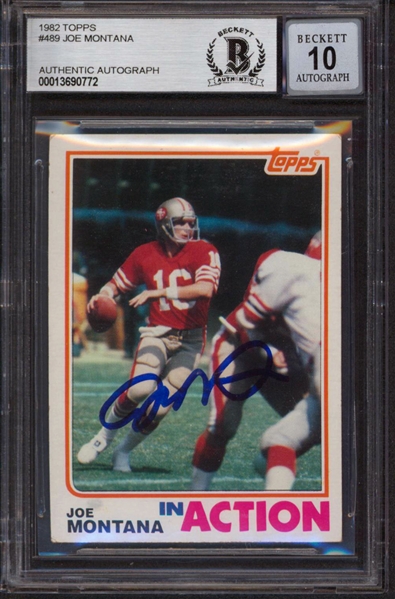 1982 Topps #489 Joe Montana Signed Card w/ Gem Mint 10 Auto! (Beckett/BAS Encapsulated)