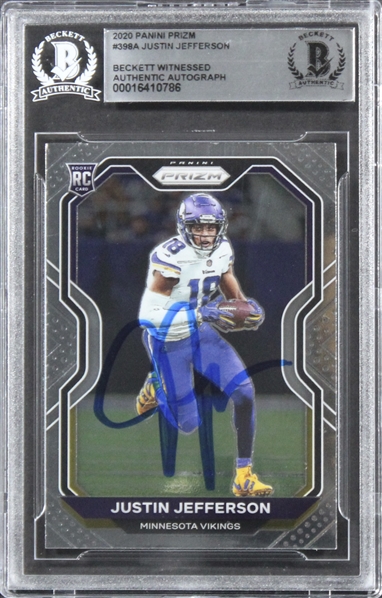 2020 Panini Prizm #398A Vikings Justin Jefferson Signed Rookie Card (Beckett/BAS Encapsulated)