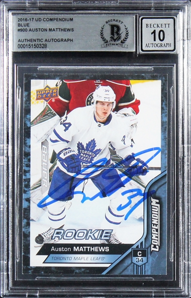 2016 UD Compendium Blue #900 Auston Matthews Signed Rookie Card w/ Gem Mint 10 Auto! (Beckett/BAS Encapsulated)