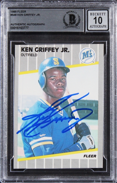 1989 Fleer #548 Mariners Ken Griffey Jr. Signed Rookie Card Auto 10!  (Beckett/BAS Encapsulated)