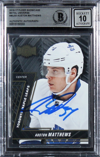 2016 Fleer Showcase Metal #MU50 Auston Matthews Signed Card w/ Gem Mint 10 Auto! (Beckett/BAS Encapsulated)