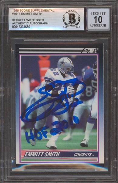 1990 Score Supplemental #101T RC Emmitt Smith "HOF" Signed Card Auto 10! (Beckett/BAS Encapsulated) 