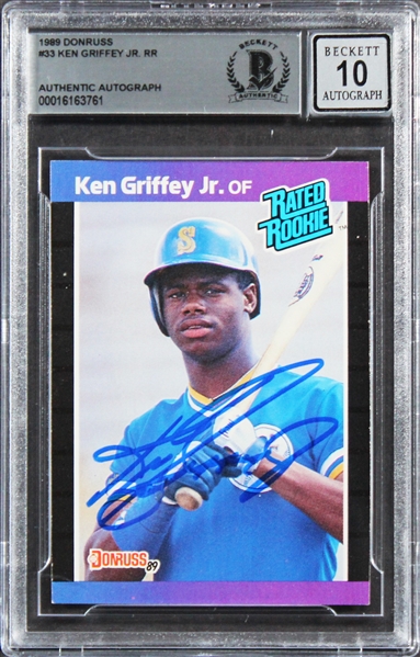 1989 Donruss #33 Mariners Ken Griffey Jr. Signed Rookie Card Auto 10! (Beckett/BAS Encapsulated)