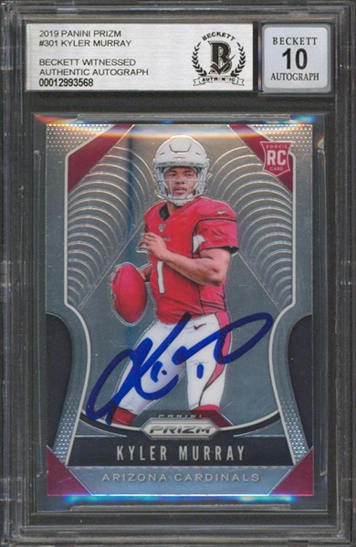 2019 Panini Prizm #301 Cardinals Kyler Murray Signed Rookie Card w/ Gem Mint 10 Auto! (Beckett/BAS Encapsulated)