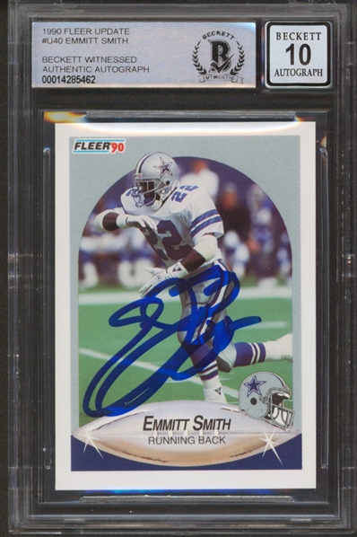 1990 Fleer Update #U40 Cowboys Emmitt Smith Signed Rookie Card Auto 10! (Beckett/BAS Encapsulated)