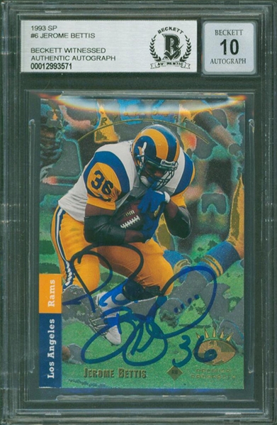 1993 SP #6 Rams Jerome Bettis Authentic Signed Rookie Card Auto 10! (Beckett/BAS Encapsulated)