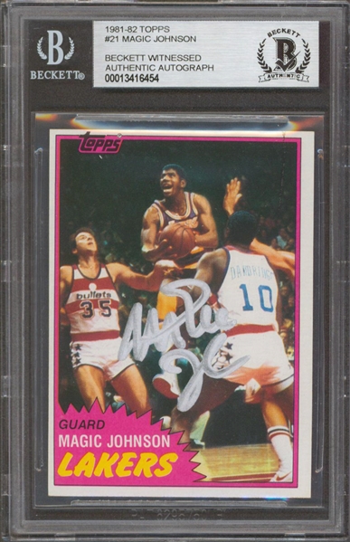 1981 Topps #21 Lakers Magic Johnson Authentic Signed Card (Beckett/BAS Encapsulated)