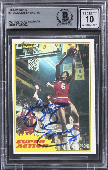 1981 Topps #E104 76ers Julius "Dr. J." Erving Signed Card Auto 10! (Beckett/BAS Encapsulated)