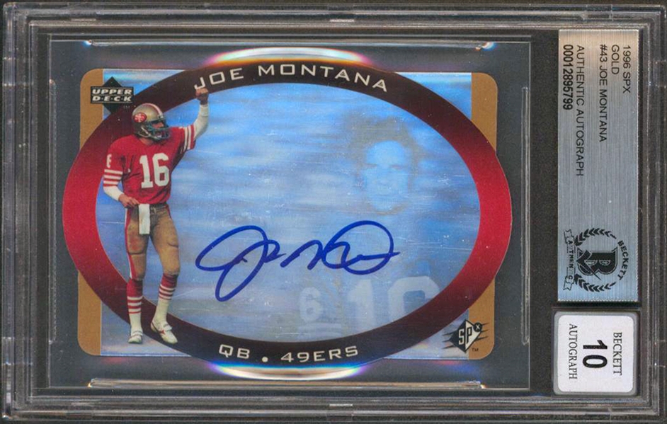 1996 SPX Gold #43 49ers Joe Montana Signed Card Auto Graded Gem 10! (Beckett/BAS Encapsulated)