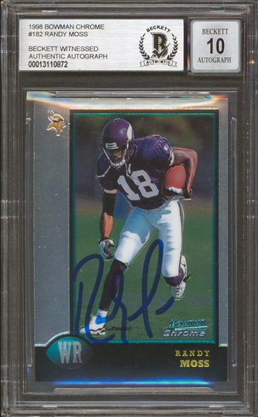 1998 Bowman Chrome #182 RC Vikings Randy Moss Signed Card Auto 10!  (Beckett/BAS Encapsulated)