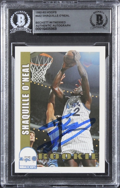 1992 Hoops #442 Magic Shaquille ONeal Authentic Signed Rookie Card (Beckett/BAS Encapsulated)