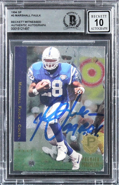 1994 SP #3 Colts Marshall Faulk "ROY 94" Signed Rookie Card Auto 10! (Beckett/BAS Encapsulated)