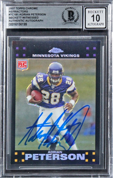 2007 Topps Chrome #TC181 Vikings Adrian Peterson Signed Rookie Card w/ Gem Mint 10 Auto! (Beckett/BAS Encapsulated)