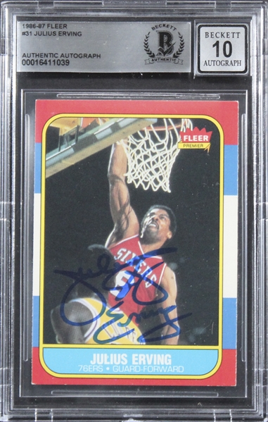 1986 Fleer #31 76ers Julius "Dr. J." Erving Signed Card Auto 10!  (Beckett/BAS Encapsulated)