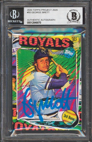 2020 Topps Project 2020 #55 Royals George Brett Signed Card (Beckett/BAS Encapsulated)