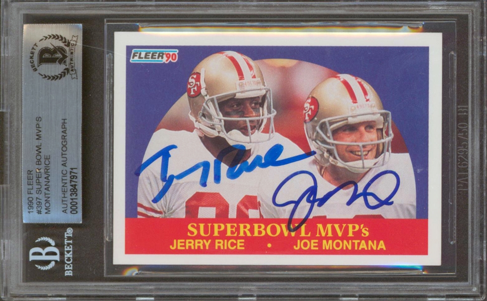 1990 Fleer #397 SB MVPs Joe Montana & Jerry Rice Signed Card (Beckett/BAS Encapsulated)