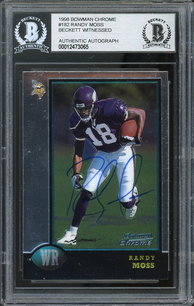 1998 Bowman Chrome #182 Vikings Randy Moss Signed Rookie Card (Beckett/BAS Encapsulated)