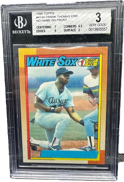 1990 Topps Frank Thomas Rookie Card w/ Rare No Name on Front Error! (BGS VG3) (BGS Encapsulated)