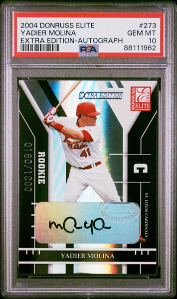 2004 Donruss Elite Yadier Molina Extra Edition-Autograph Tadier Molina #273 PSA GEM MINT 10  (PSA Encapsulated)