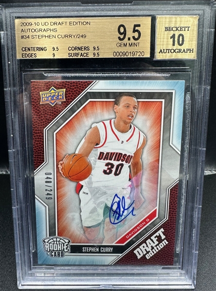 2009 Upper Deck Draft Edition Autographs #34 Stephen Curry /249 Rookie Card - BGS GEM MINT 9.5/10 (BGS Encapsulated)