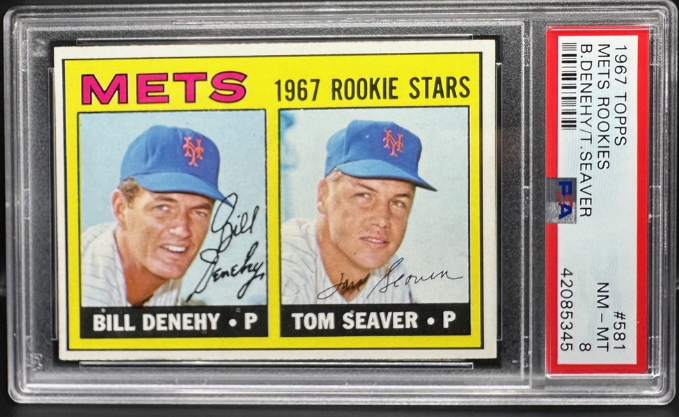 1967 Topps Mets Rookies Tom Seaver/Bill Denehy Rookie Card PSA NM-MT 8 (PSA Encapsulated)