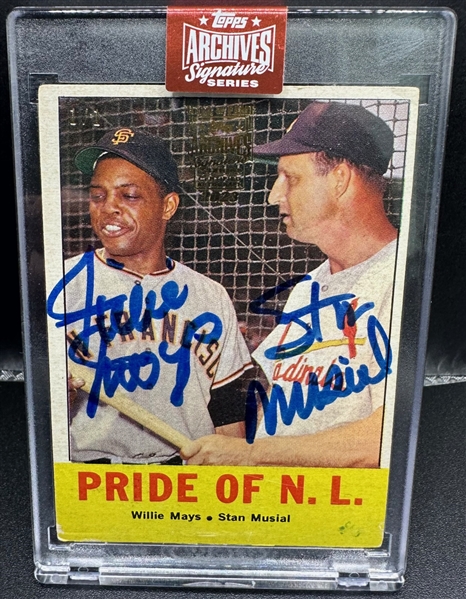 2023 Topps Archives Willie Mays & Stan Musial Dual Signed 1/1 Card w/ Near-Mint Autographs! (Topps Encapsulated)