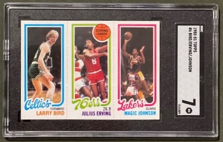 1980 Topps Magic Johnson, Larry Bird & Julius Erving Scoring Leaders (Magic & Bird RC) - SGC NM 7 (SGC Encapsulated)