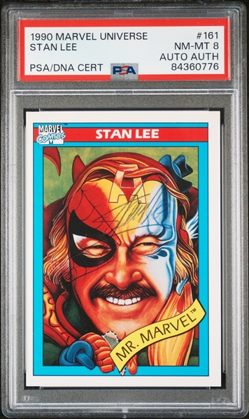 1990 Marvel Universe 161 Stan Lee Signed  Rookie Card PSA NM-MT 8 POP 9 (PSA Encapsulated)