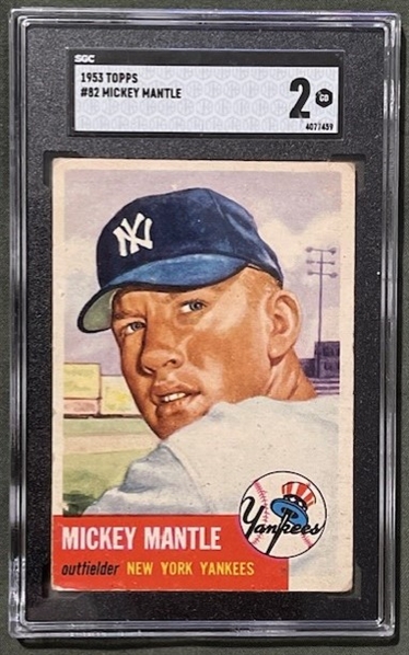 1953 Topps #82 Yankees Mickey Mantle Trading Card (SGC Encapsulated & Graded GD 2)