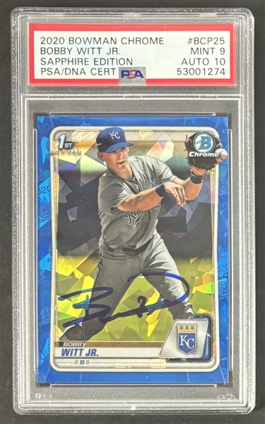 2020 Bowman Chrome Sapphire Edition Bobby Witt Jr. Signed #BCP25 w/ Gem Mint 10 Auto! PSA Mint 9  (PSA Encapsulated)